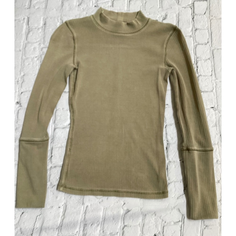 Free People Intimately Ribbed Mock Neck Long Sleeve Top Olive Green XS